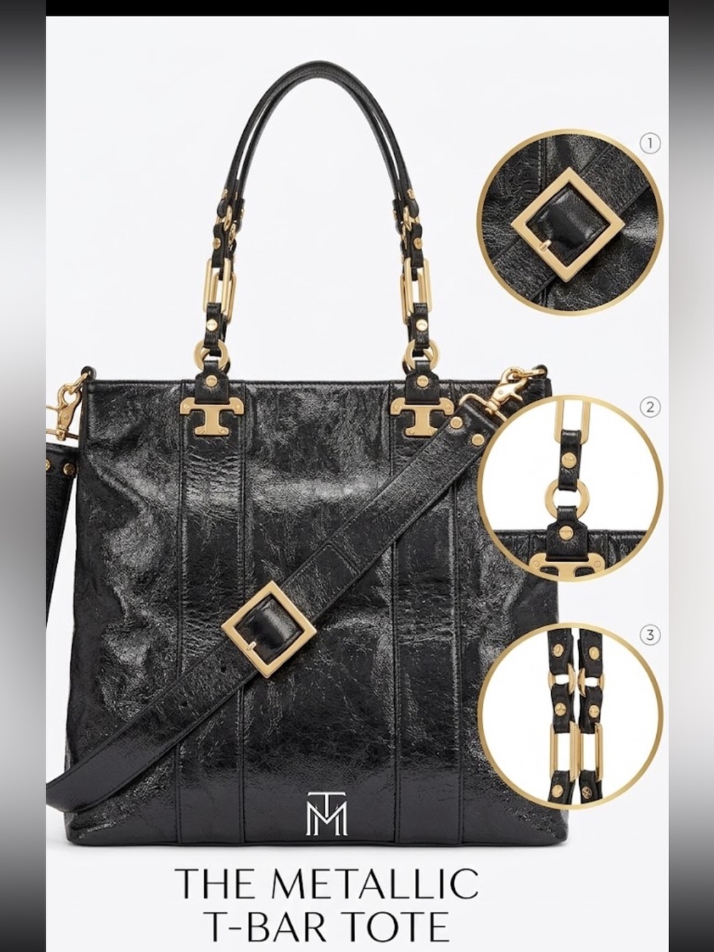 Tory Burch Metallic Black Leather Tote with Gold Hardware Mint like new